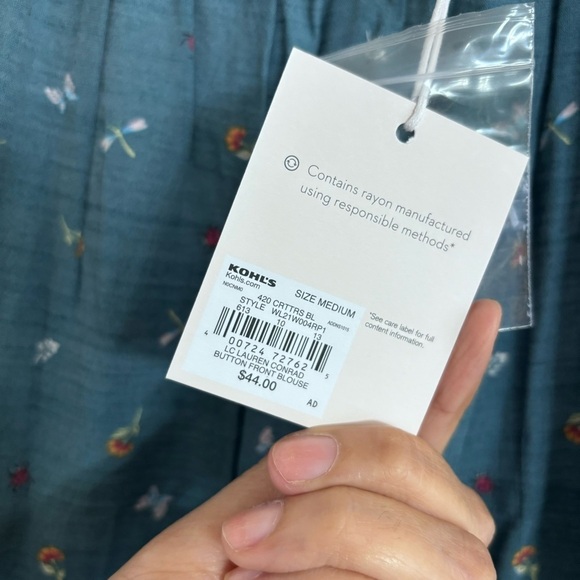 LC Lauren Conrad Square Neck Puff Sleeve Top Blouse Size Medium Button Front NWT - Picture 4 of 9